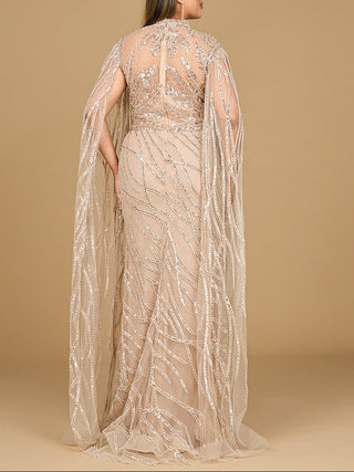 High Neck Gown with Long Cape Sleeves - Glamourous Grace