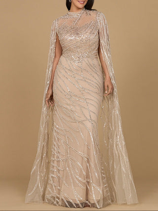 High Neck Gown with Long Cape Sleeves - Glamourous Grace