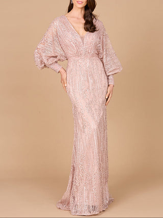 Long Bishop Sleeve Lace Gown - Glamourous Grace