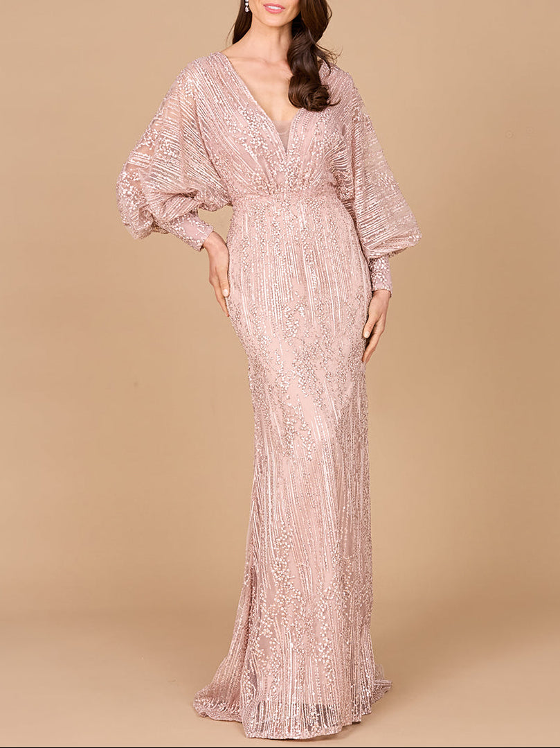 Long Bishop Sleeve Lace Gown - Glamourous Grace