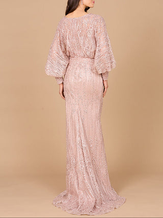 Long Bishop Sleeve Lace Gown - Glamourous Grace