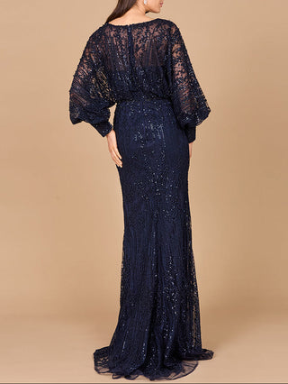Long Bishop Sleeve Lace Gown - Glamourous Grace