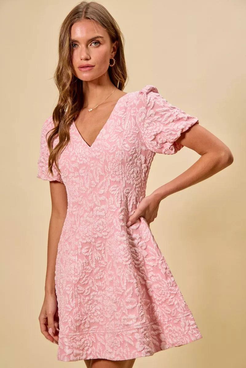 SO ME Floral Jacquard Fit And Flare Daily Mini Dress (M) - Glamourous Grace