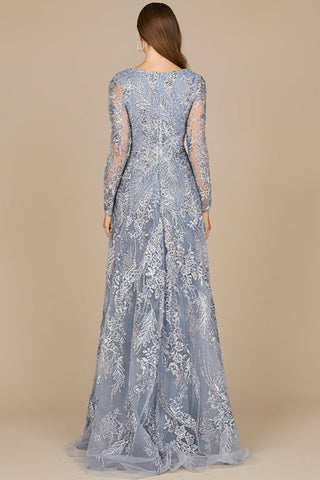 Lace Long Sleeve Gown with Overskirt - Glamourous Grace