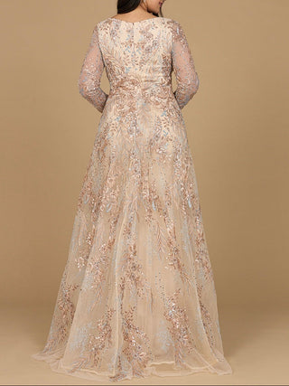 Lace Long Sleeve Gown with Overskirt - Glamourous Grace
