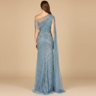 One Shoulder Fitted Gown with Cape Sleeve | Lara 29051 - Glamourous Grace