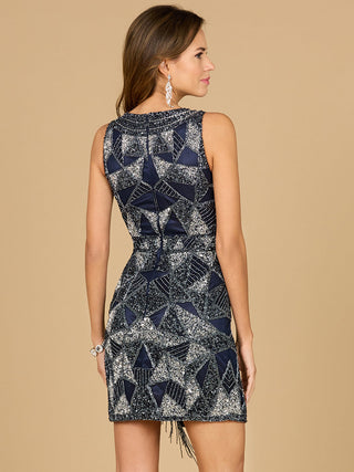 V-Neck Beaded Mini Dress with Fringe Details - Glamourous Grace