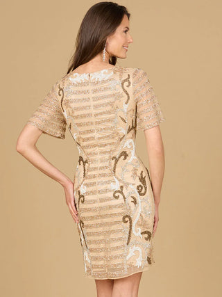 Beaded Short Sleeve Cocktail Dress - Glamourous Grace