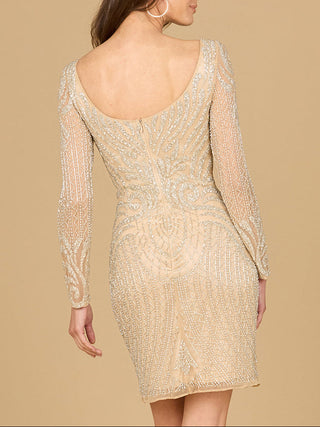 Long Sleeve Cocktail Dress with Illusion Neckline - Glamourous Grace
