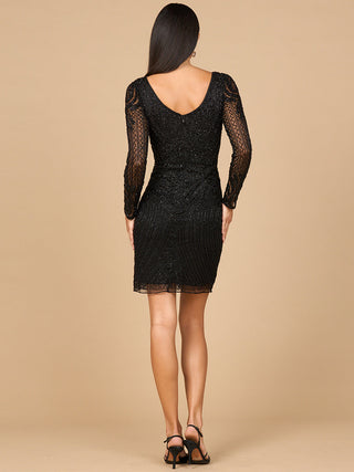 Long Sleeve Cocktail Dress with Illusion Neckline - Glamourous Grace