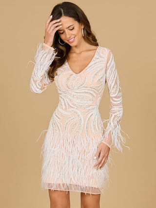 Beaded, Feather Cocktail Dress - Glamourous Grace