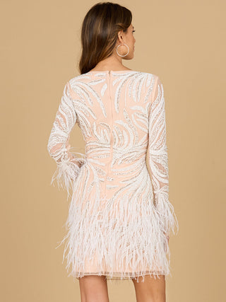 Beaded, Feather Cocktail Dress - Glamourous Grace