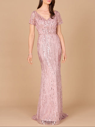 Short Sleeve, Beaded Mermaid Gown - Glamourous Grace