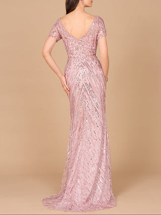 Short Sleeve, Beaded Mermaid Gown - Glamourous Grace