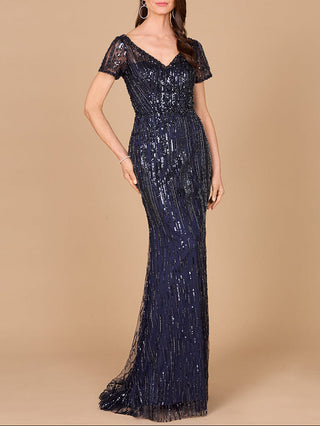 Short Sleeve, Beaded Mermaid Gown - Glamourous Grace