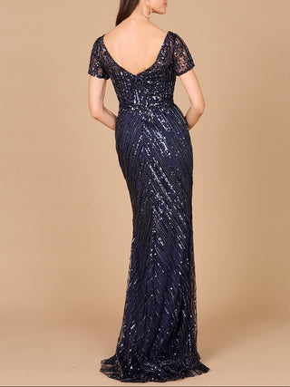 Short Sleeve, Beaded Mermaid Gown - Glamourous Grace