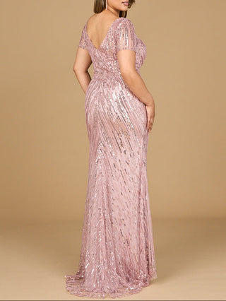 Short Sleeve, Beaded Mermaid Gown - Glamourous Grace