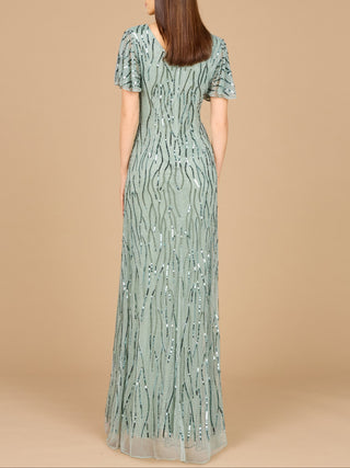 Beaded Gown With Cape Sleeves - Glamourous Grace