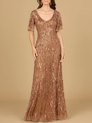 Beaded Gown With Cape Sleeves - Glamourous Grace