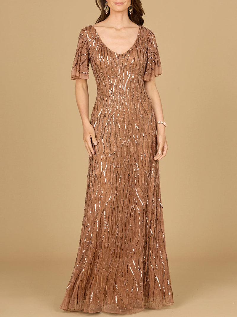 Beaded Gown With Cape Sleeves - Glamourous Grace