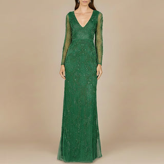 Elegant Long Sleeve Beaded Gown  - OUTLET - Glamourous Grace