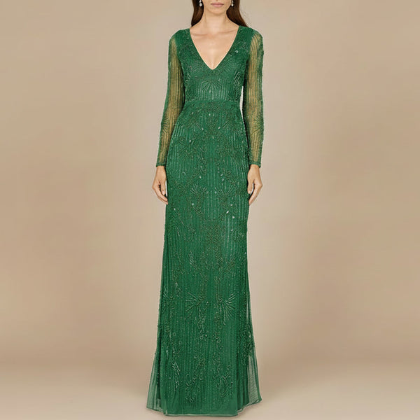Elegant Long Sleeve Beaded Gown  - OUTLET - Glamourous Grace