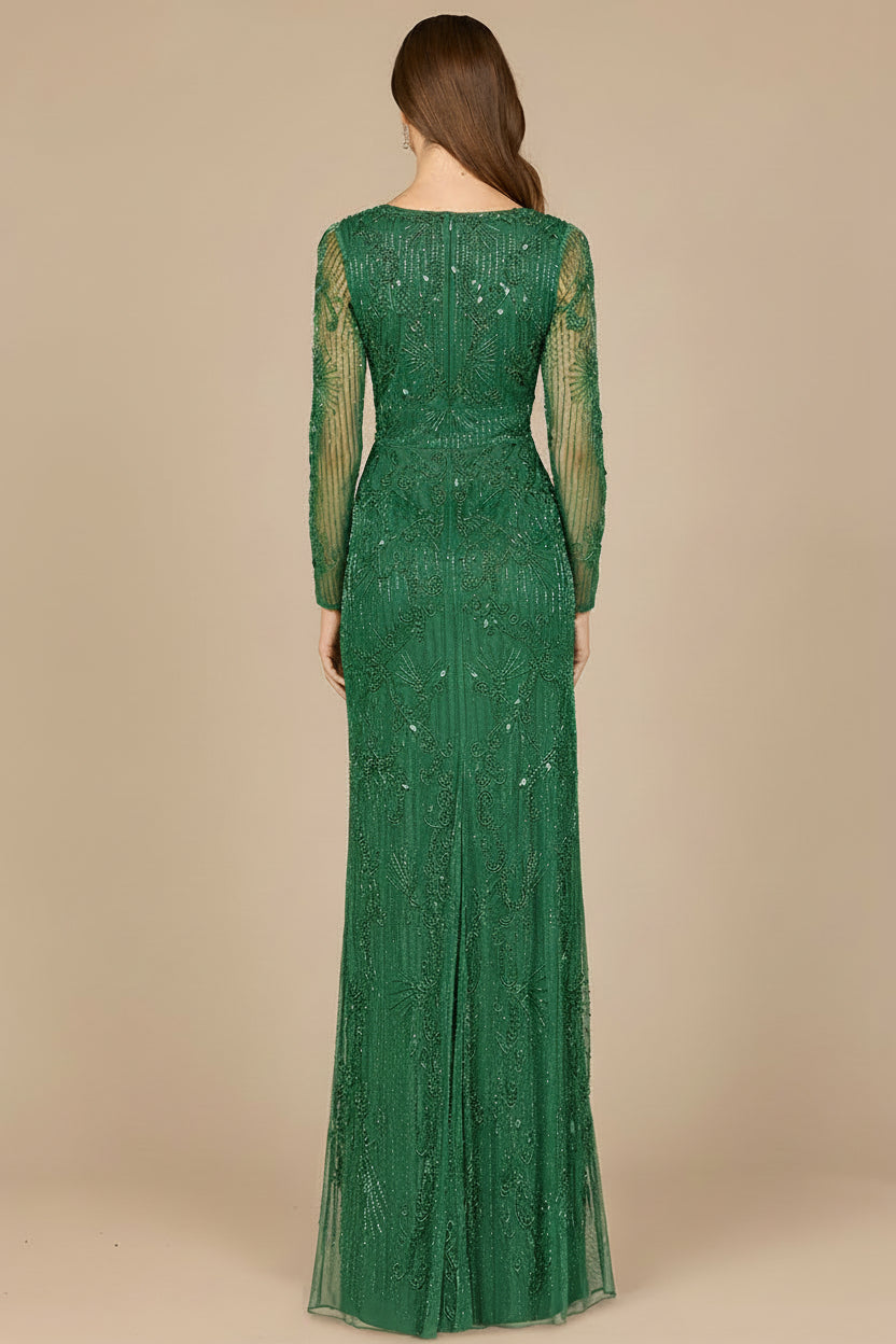 Elegant Long Sleeve Beaded Gown  - OUTLET - Glamourous Grace