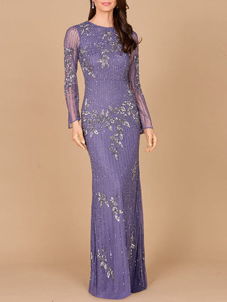 Long Sleeve, High Neck Beaded Gown - OUTLET - Glamourous Grace