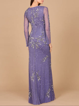 Long Sleeve, High Neck Beaded Gown - OUTLET - Glamourous Grace