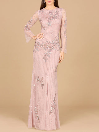 Long Sleeve, High Neck Beaded Gown - OUTLET - Glamourous Grace