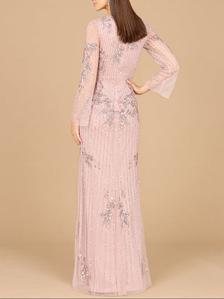 Long Sleeve, High Neck Beaded Gown - OUTLET - Glamourous Grace
