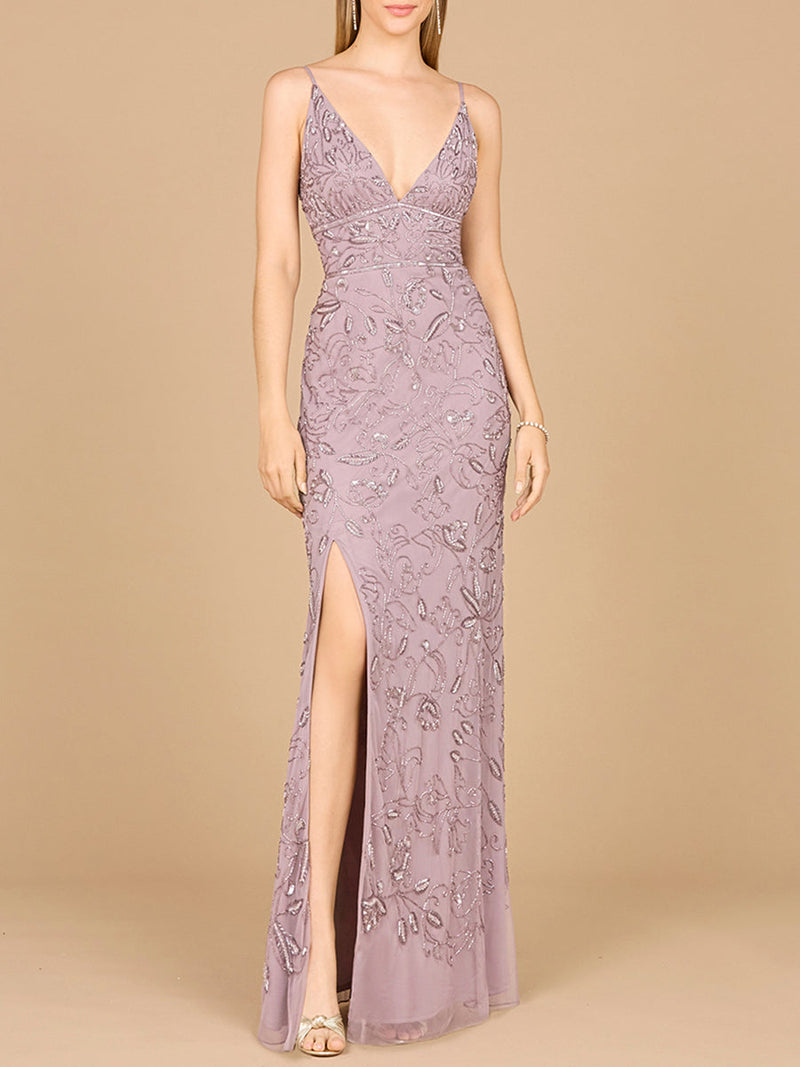 Embellished Gown with Slit And Spaghetti Straps  - OUTLET - Glamourous Grace