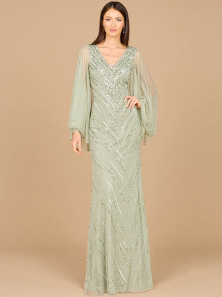 Long Cape Sleeves Beaded Dress  - OUTLET - Glamourous Grace