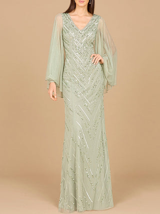 Long Cape Sleeves Beaded Dress  - OUTLET - Glamourous Grace