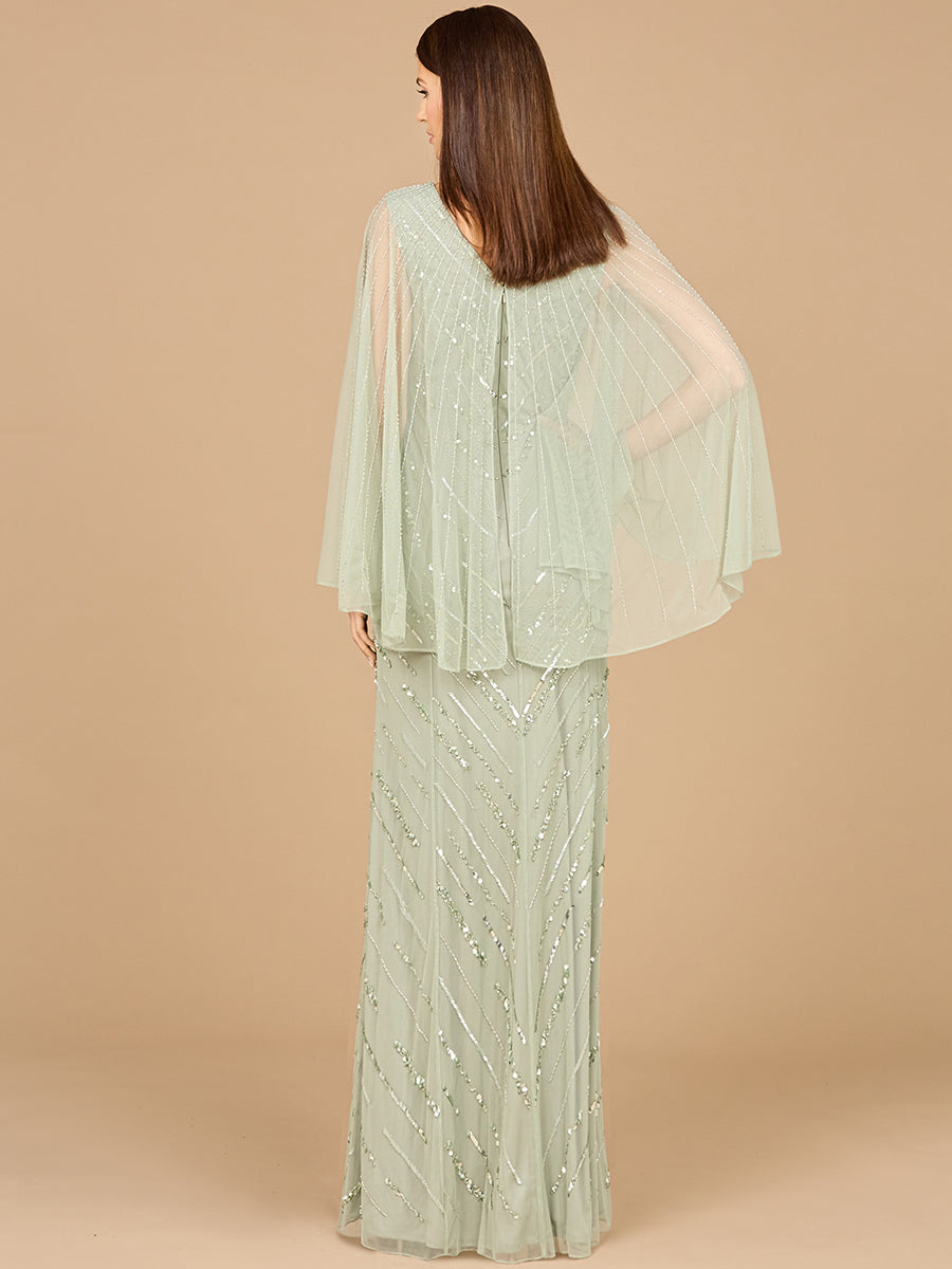 Long Cape Sleeves Beaded Dress  - OUTLET - Glamourous Grace