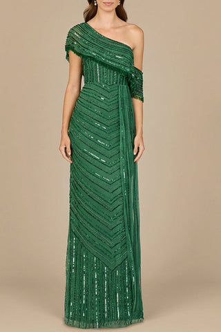 Off Shoulder Sheath Beaded Gown - Glamourous Grace