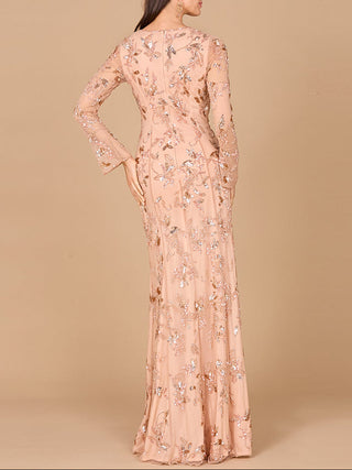 Beaded Dress with Sheer Long Sleeves - Glamourous Grace