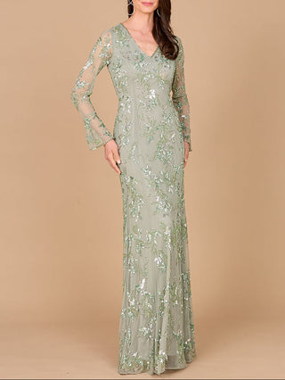 Beaded Dress with Sheer Long Sleeves - Glamourous Grace