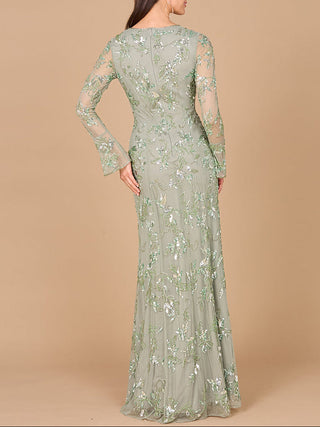 Beaded Dress with Sheer Long Sleeves - Glamourous Grace
