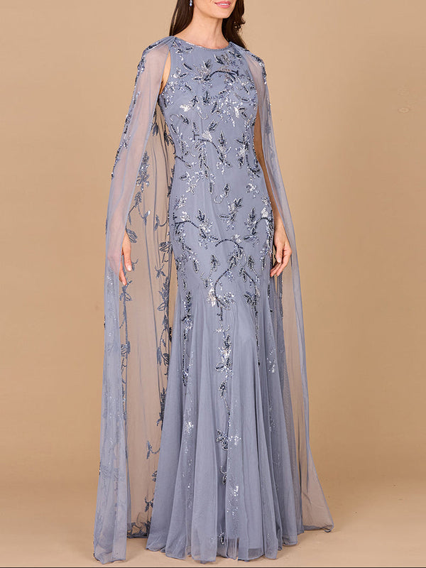 Mermaid Beaded Dress with Long Cape - OUTLET - Glamourous Grace