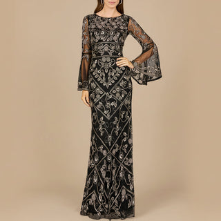 Bell Sleeved High Neck Beaded Gown - Glamourous Grace