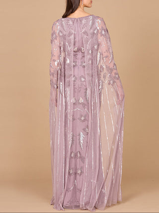 Beaded Sheath Dress with Long Cape - Glamourous Grace