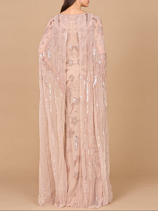 Beaded Sheath Dress with Long Cape - Glamourous Grace