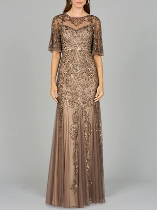Short Sleeve Sheath Beaded Gown - Glamourous Grace