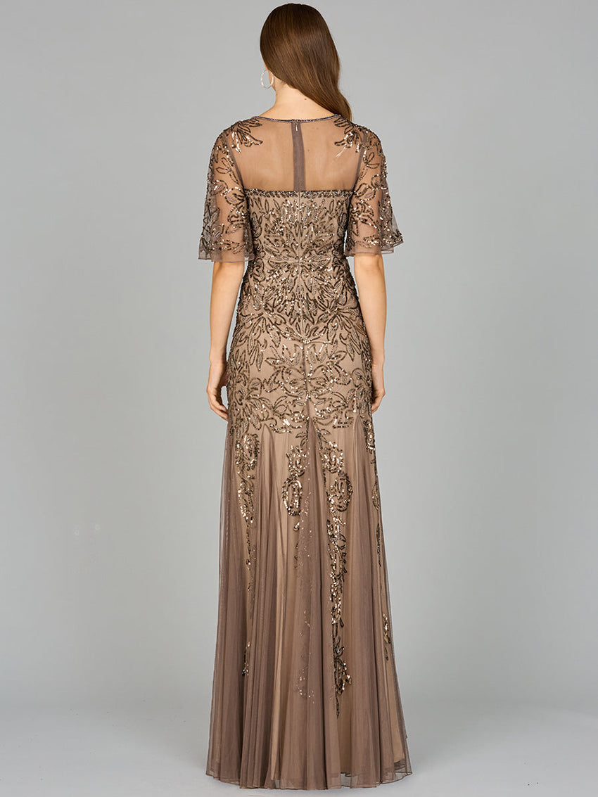Short Sleeve Sheath Beaded Gown - Glamourous Grace
