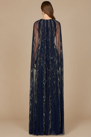 Elegant Beaded Dress with Long Cape - Glamourous Grace