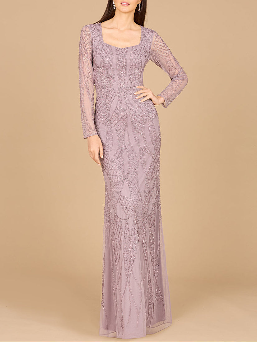 V Neck Beaded Long Sleeve Dress - Glamourous Grace