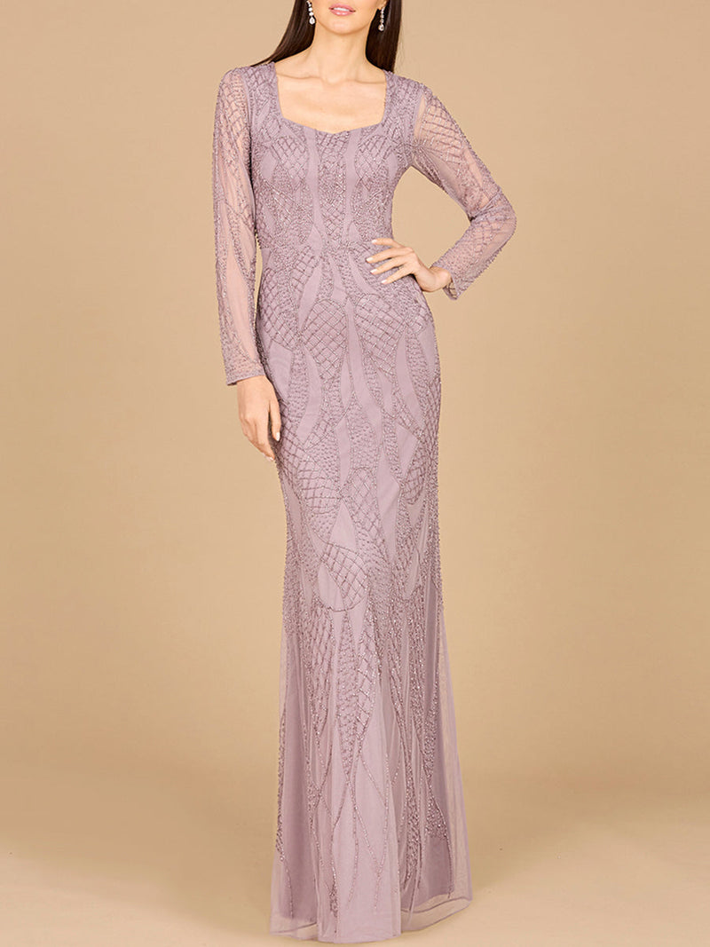 V Neck Beaded Long Sleeve Dress - Glamourous Grace
