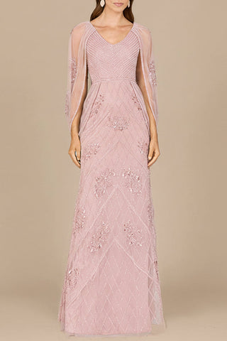 Beaded Cape Sleeve Dress - Glamourous Grace