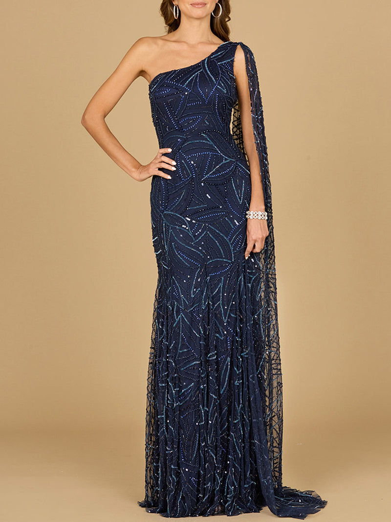 One Shoulder Cape Gown - Glamourous Grace